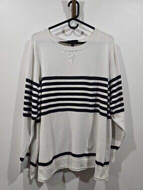 Lane Bryant 22/24 Ivory Navy Striped Sweater